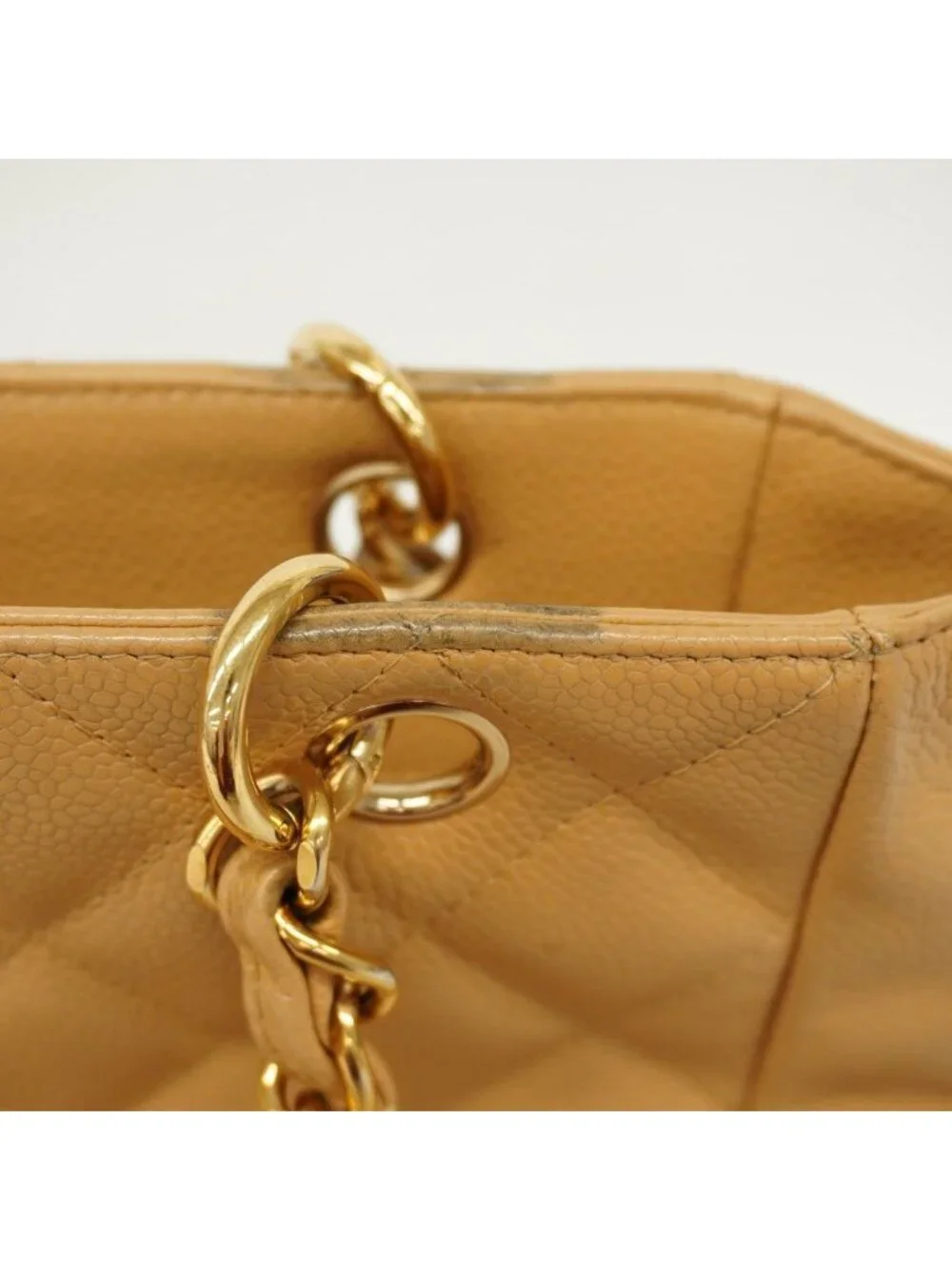 Chanel Chain Tote Quilted Caviar Leather Beige Gold - Picture 7 of 10